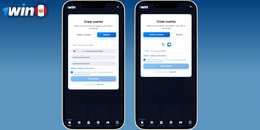 Registrarse en la aplicación 1win Perú